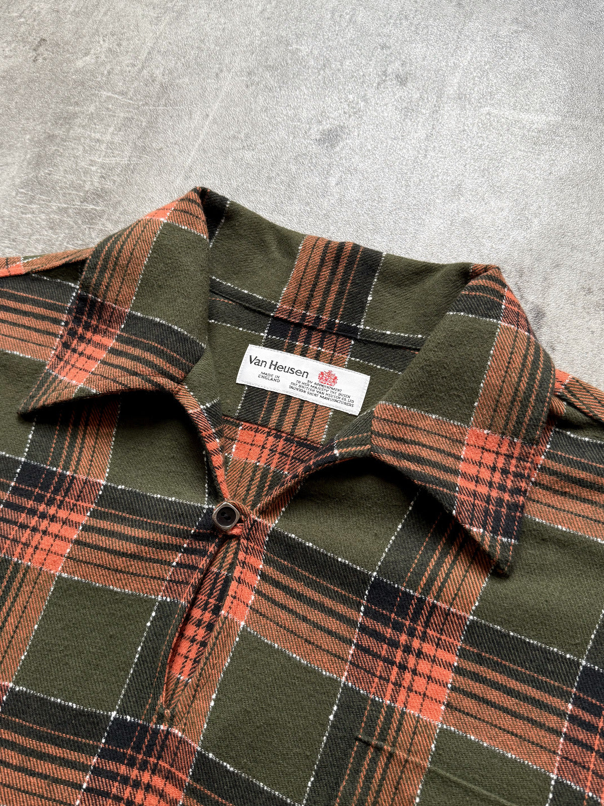 Vintage 1980's Van Heusen English Made Flannel Cotton Plaid Smock Shirt.