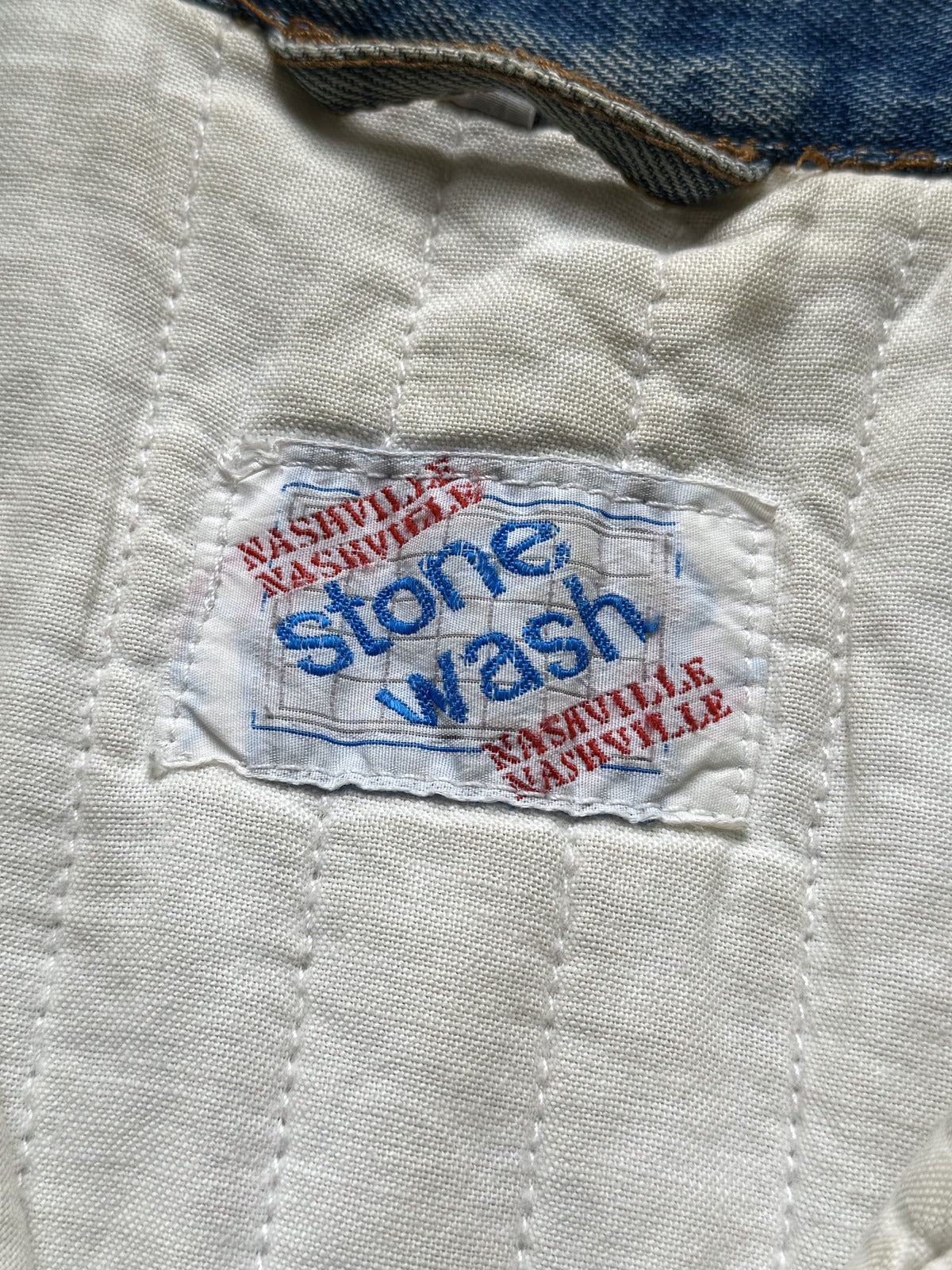 Vintage 1980's Nashville Stone Wash Throat Latch Quilt Denim Blouson.