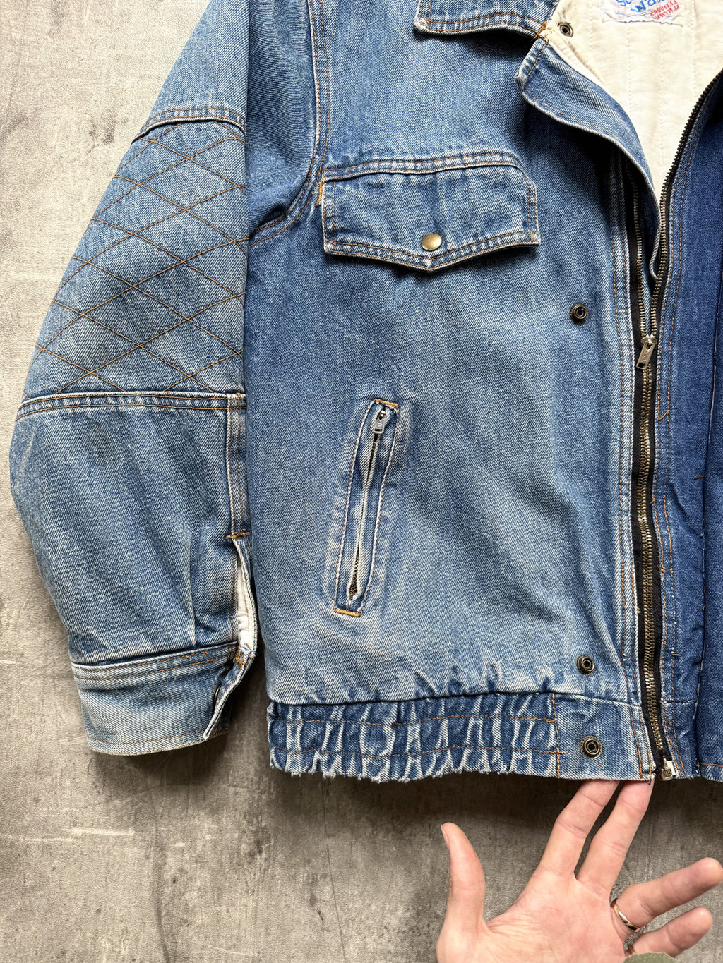 Vintage 1980's Nashville Stone Wash Throat Latch Quilt Denim Blouson.