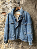 Vintage 1980's Nashville Stone Wash Throat Latch Quilt Denim Blouson.