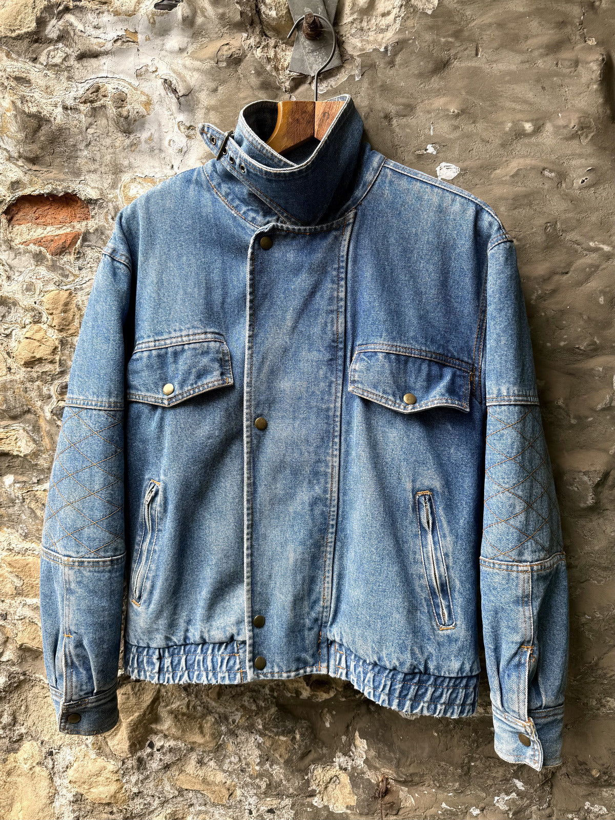 Vintage 1980's Nashville Stone Wash Throat Latch Quilt Denim Blouson.