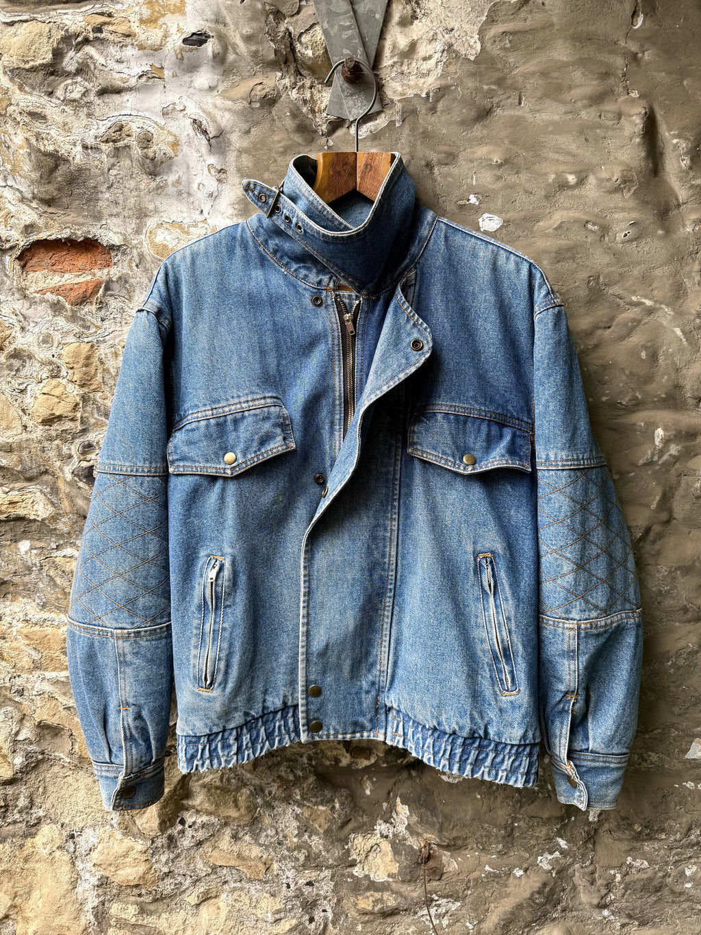 Vintage 1980's Nashville Stone Wash Throat Latch Quilt Denim Blouson.