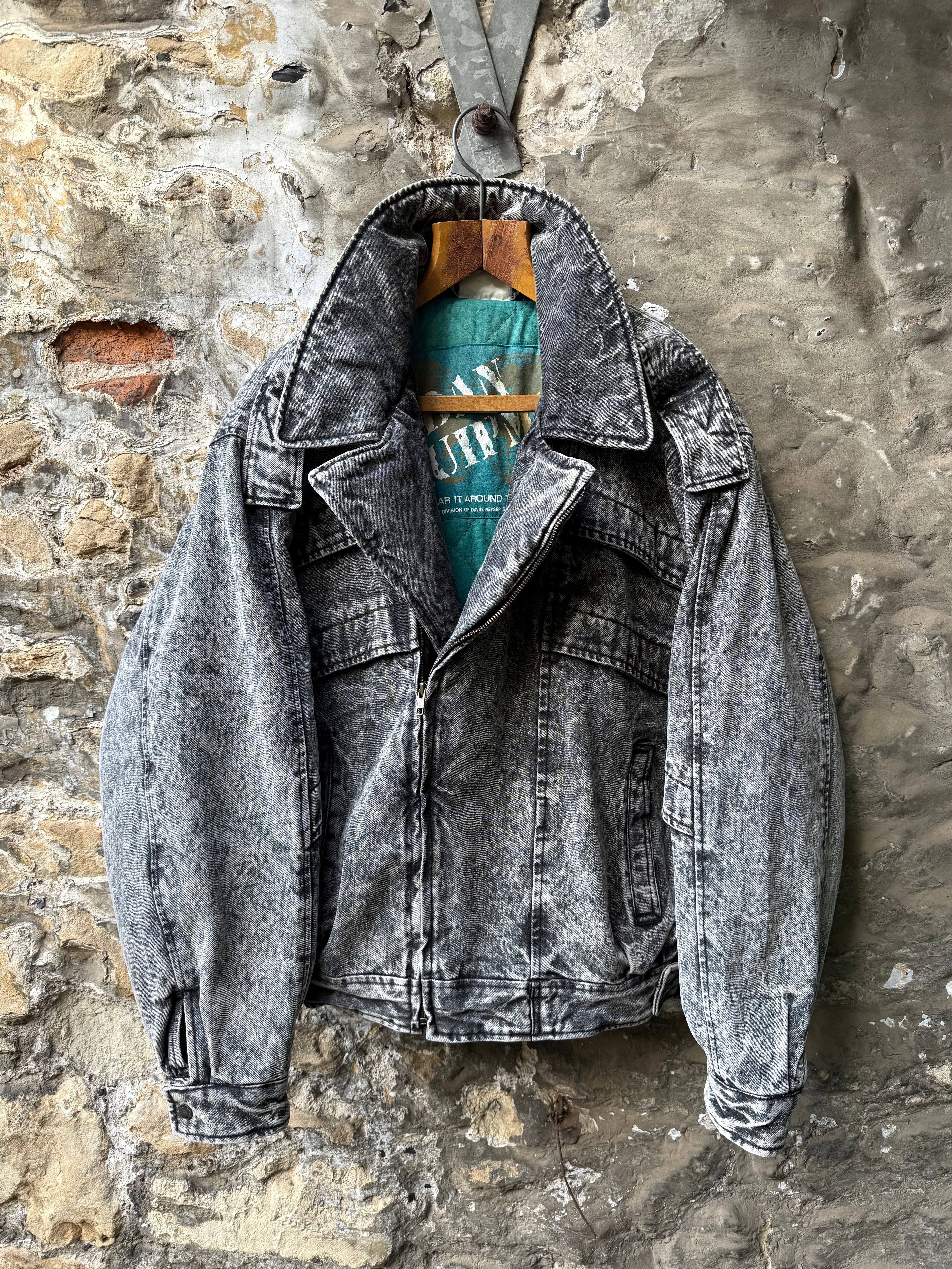 Vintage 1980s Urban Equipment Avant Garde Acid Washed Utility Denim Work Bomber.