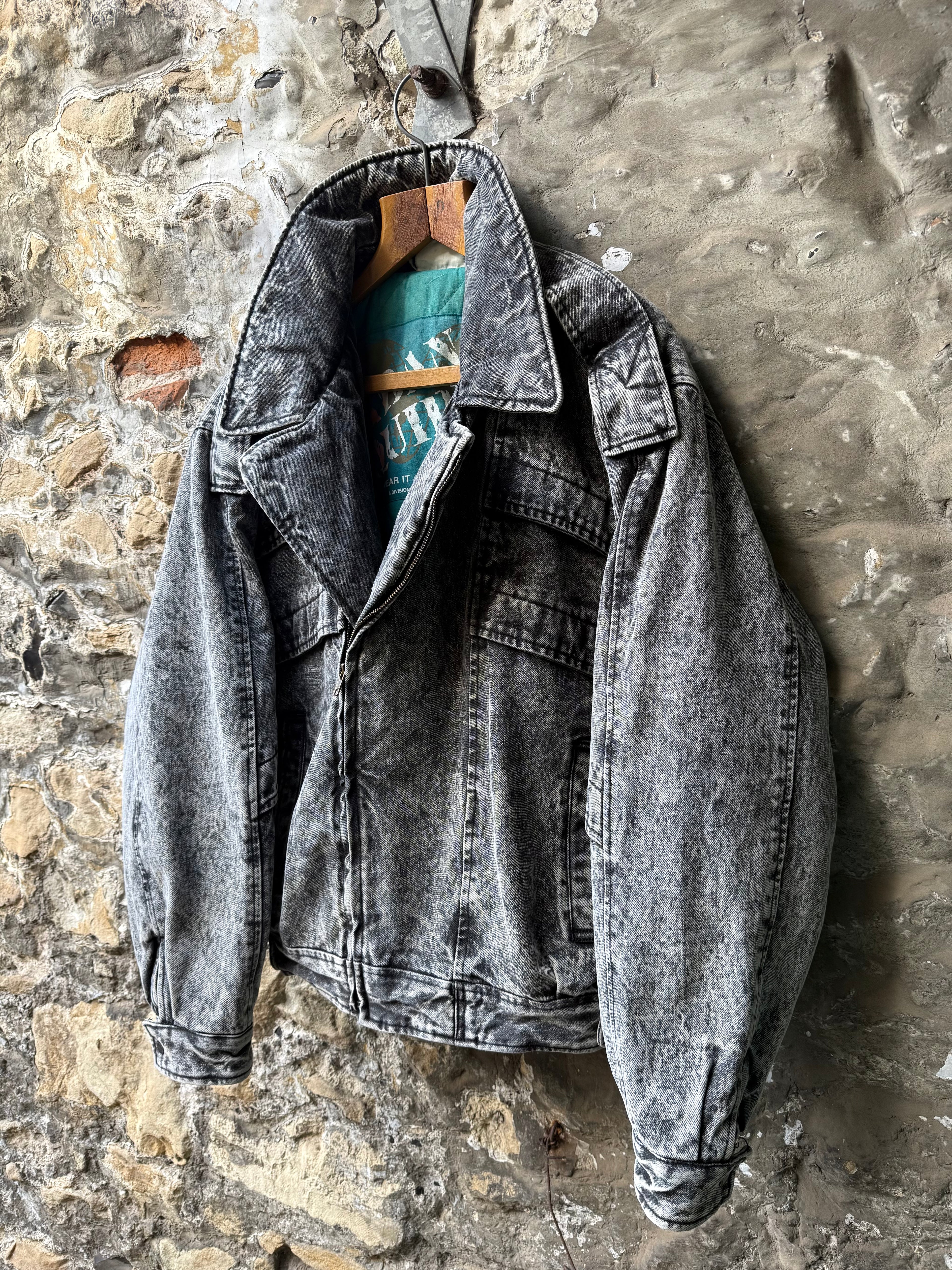 Vintage 1980s Urban Equipment Avant Garde Acid Washed Utility Denim Work Bomber.