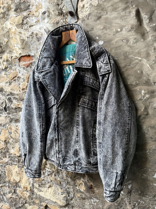 Vintage 1980s Urban Equipment Avant Garde Acid Washed Utility Denim Work Bomber.