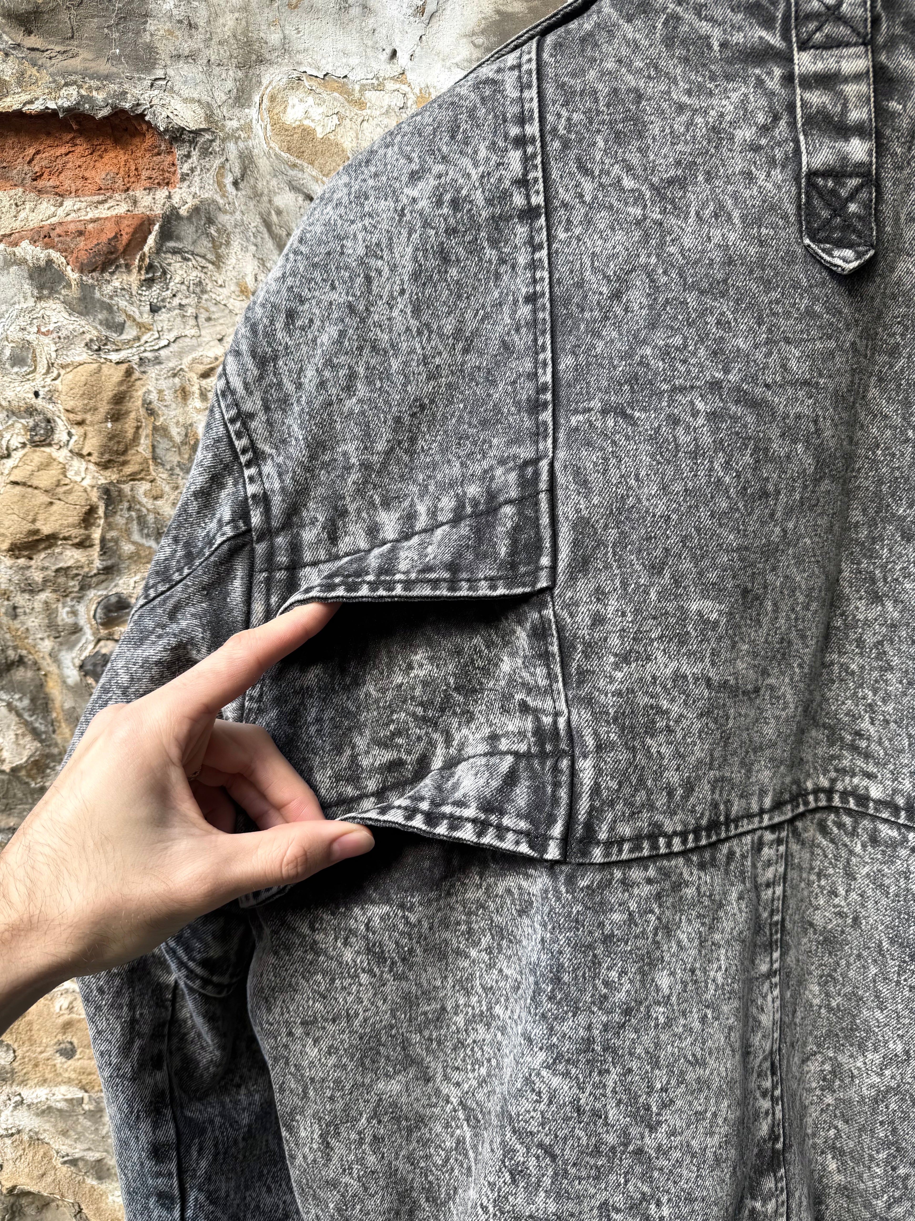 Vintage 1980s Urban Equipment Avant Garde Acid Washed Utility Denim Work Bomber.