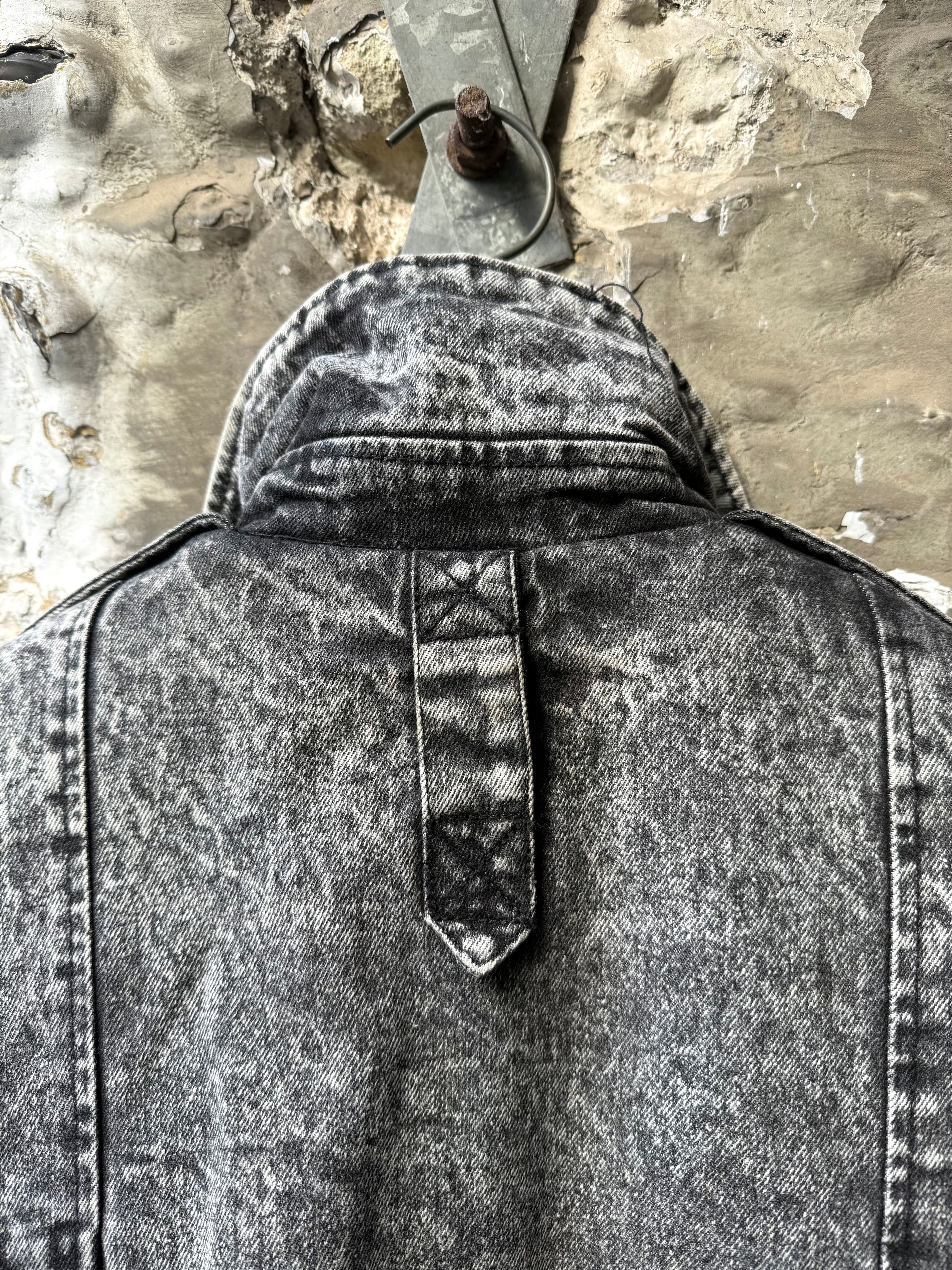 Vintage 1980s Urban Equipment Avant Garde Acid Washed Utility Denim Work Bomber.