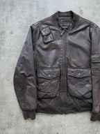 Vintage 1990's A2 Military Multi-Pocket Brown Leather Flight Bomber Jacket.