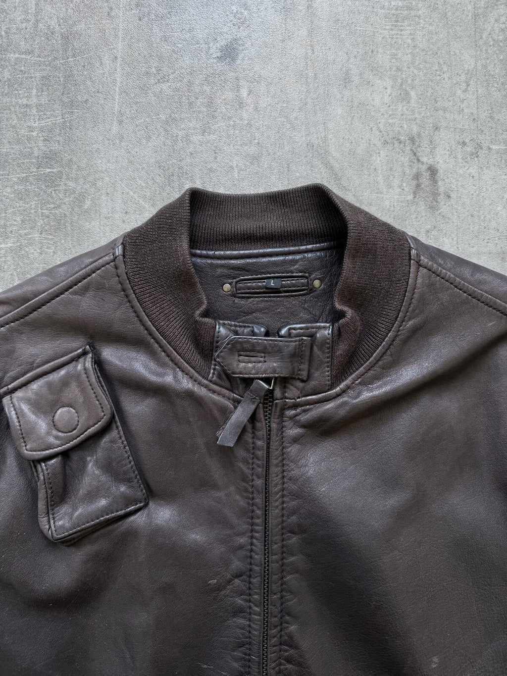 Vintage 1990's A2 Military Multi-Pocket Brown Leather Flight Bomber Jacket.