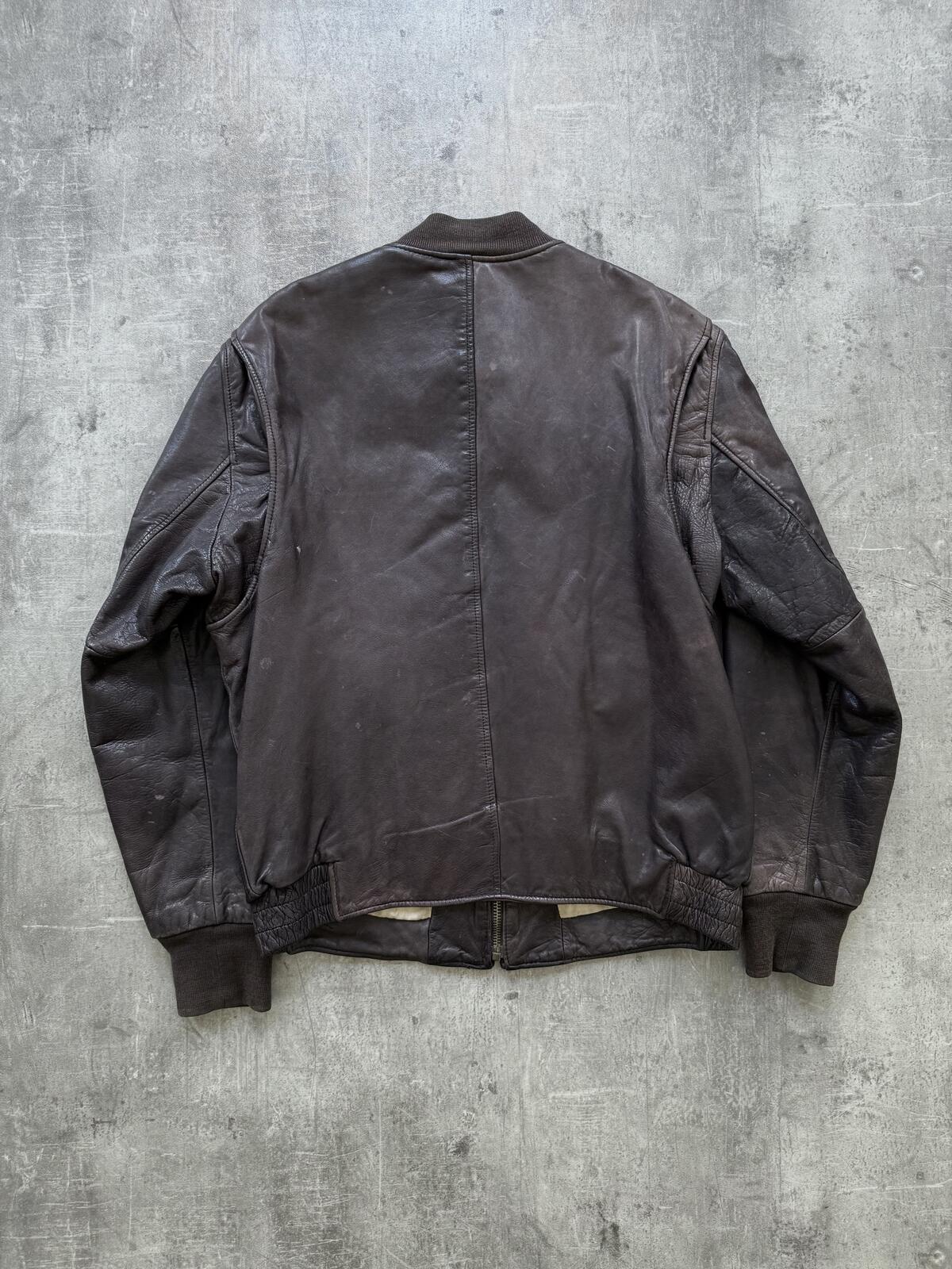 Vintage 1990's A2 Military Multi-Pocket Brown Leather Flight Bomber Jacket.