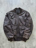 Vintage 1990's A2 Military Multi-Pocket Brown Leather Flight Bomber Jacket.