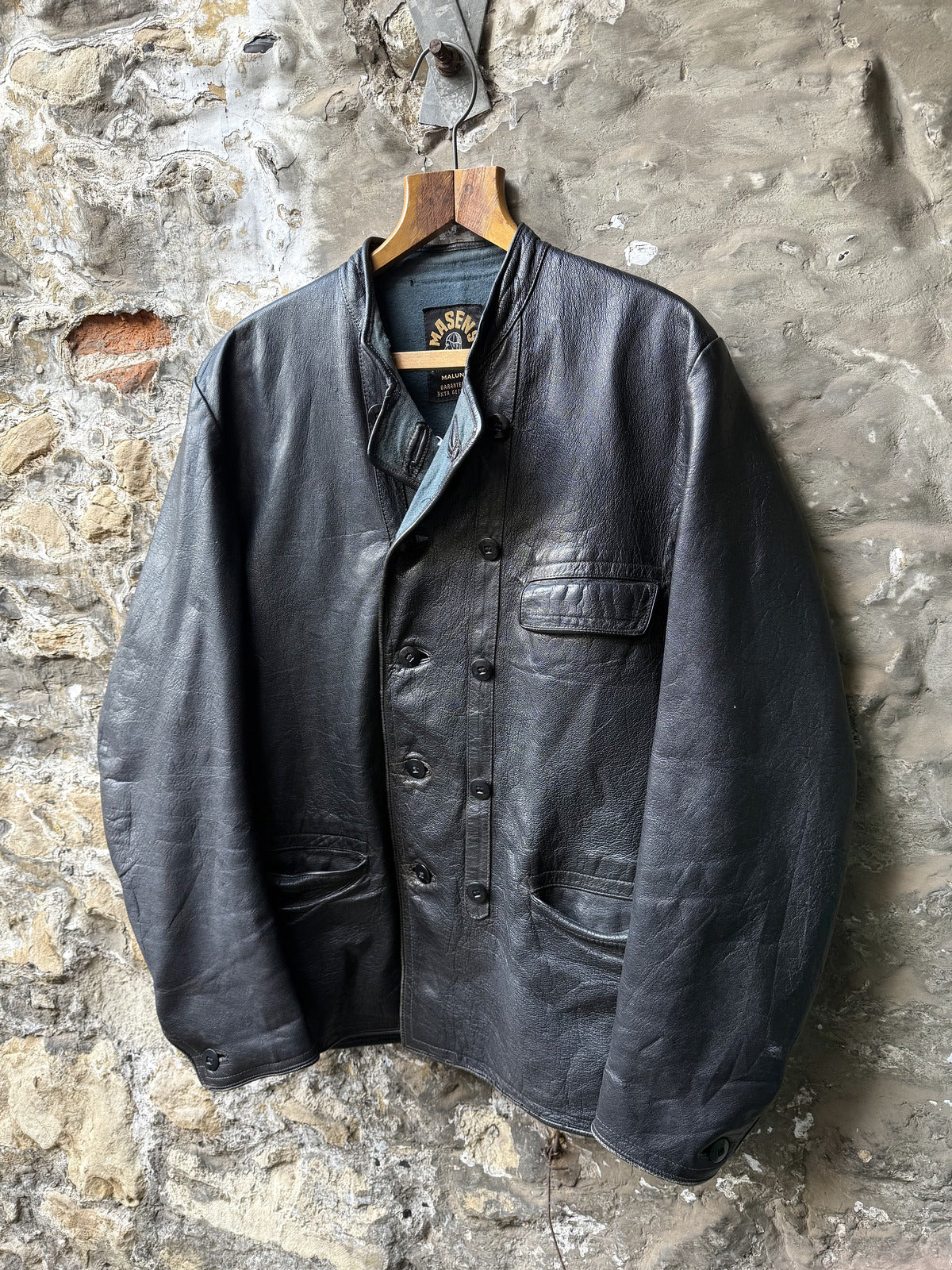 Vintage 1950s Swedish Goatskin Leather Double Breast Half Belt Motorcycle Jacket