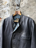 Vintage 1950s Swedish Goatskin Leather Double Breast Half Belt Motorcycle Jacket