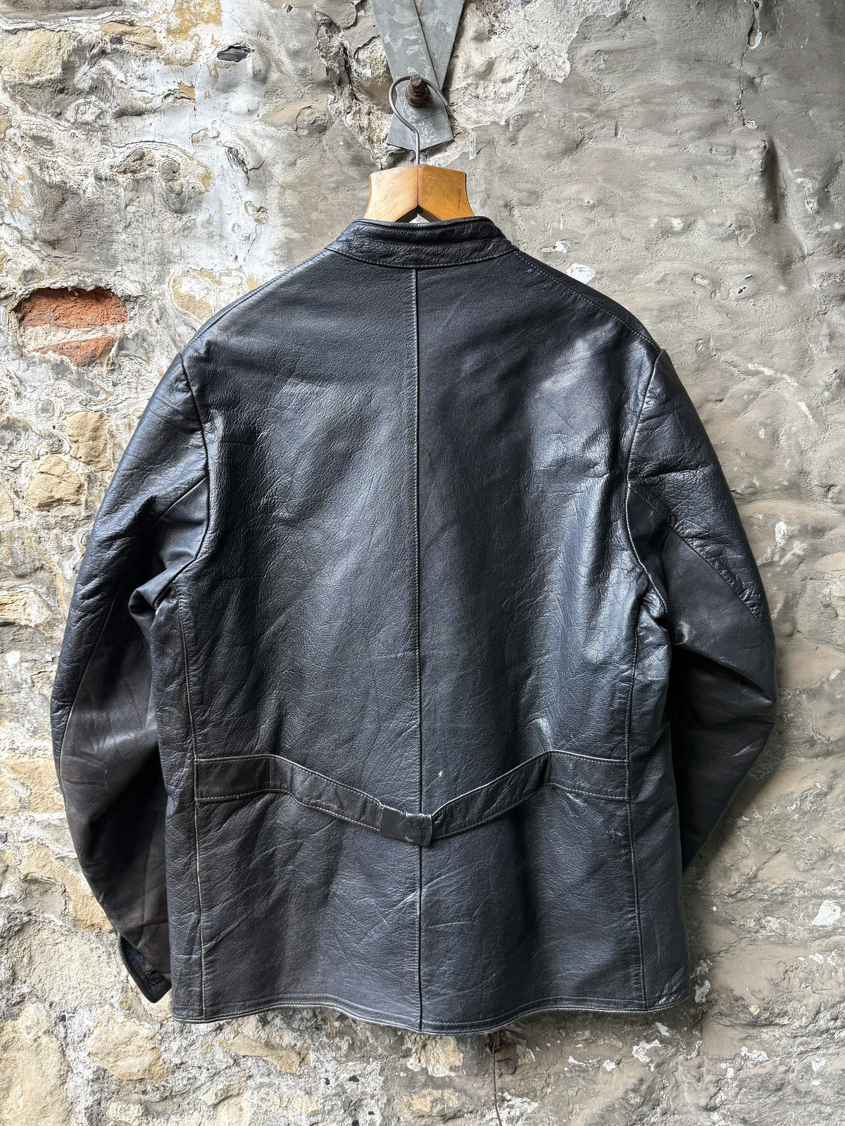 Vintage 1950s Swedish Goatskin Leather Double Breast Half Belt Motorcycle Jacket
