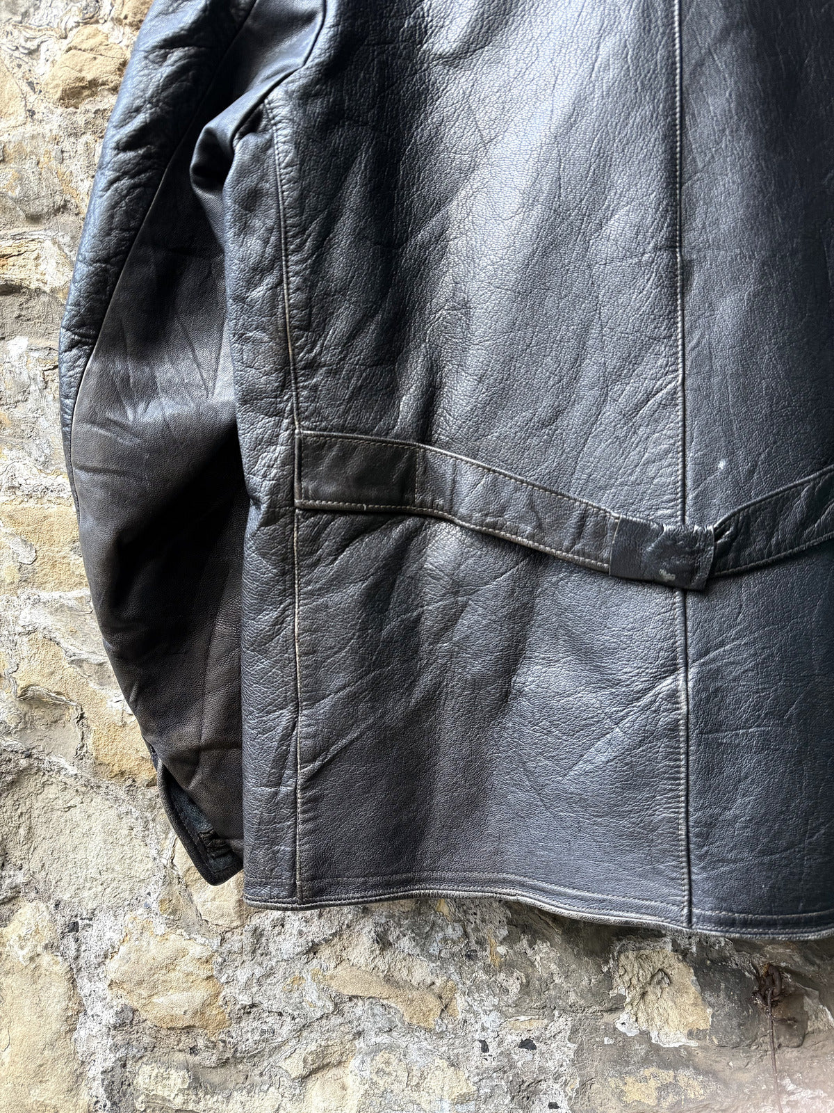 Vintage 1950s Swedish Goatskin Leather Double Breast Half Belt Motorcycle Jacket