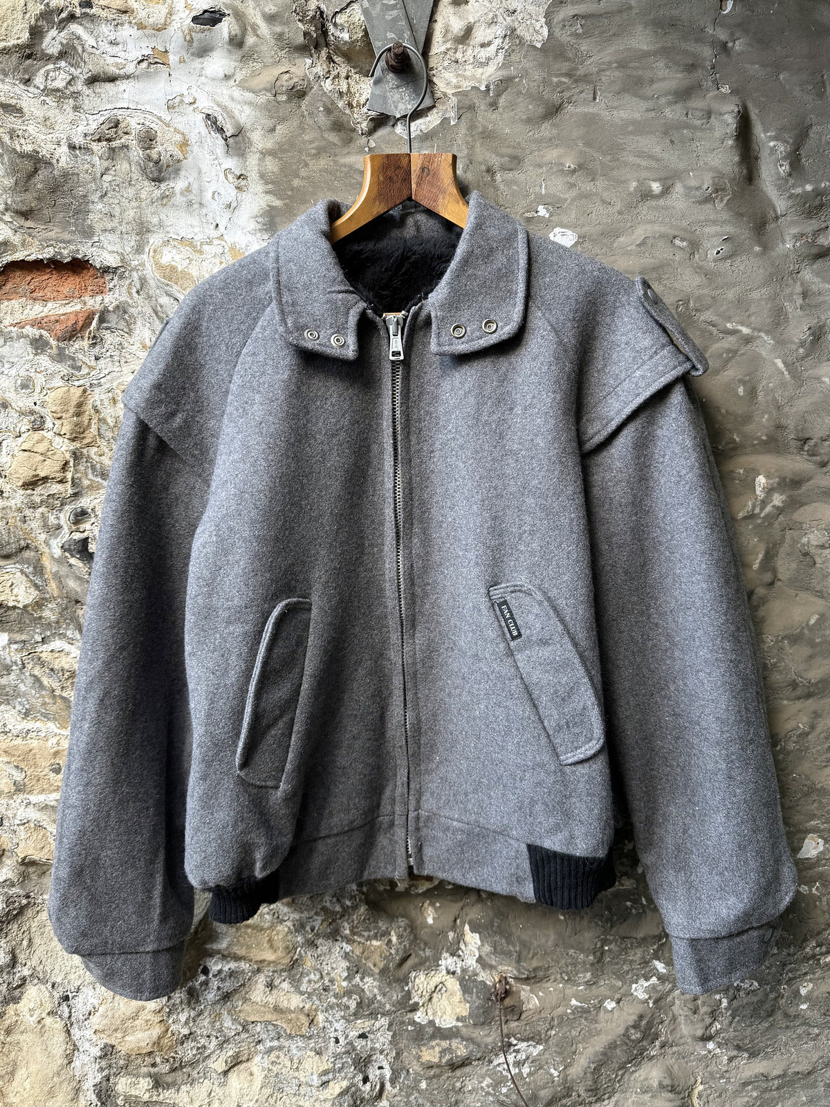 Vintage 1980's Fan Club EMAR Zipper Structured Wool Fleece Lined Military Blouson.