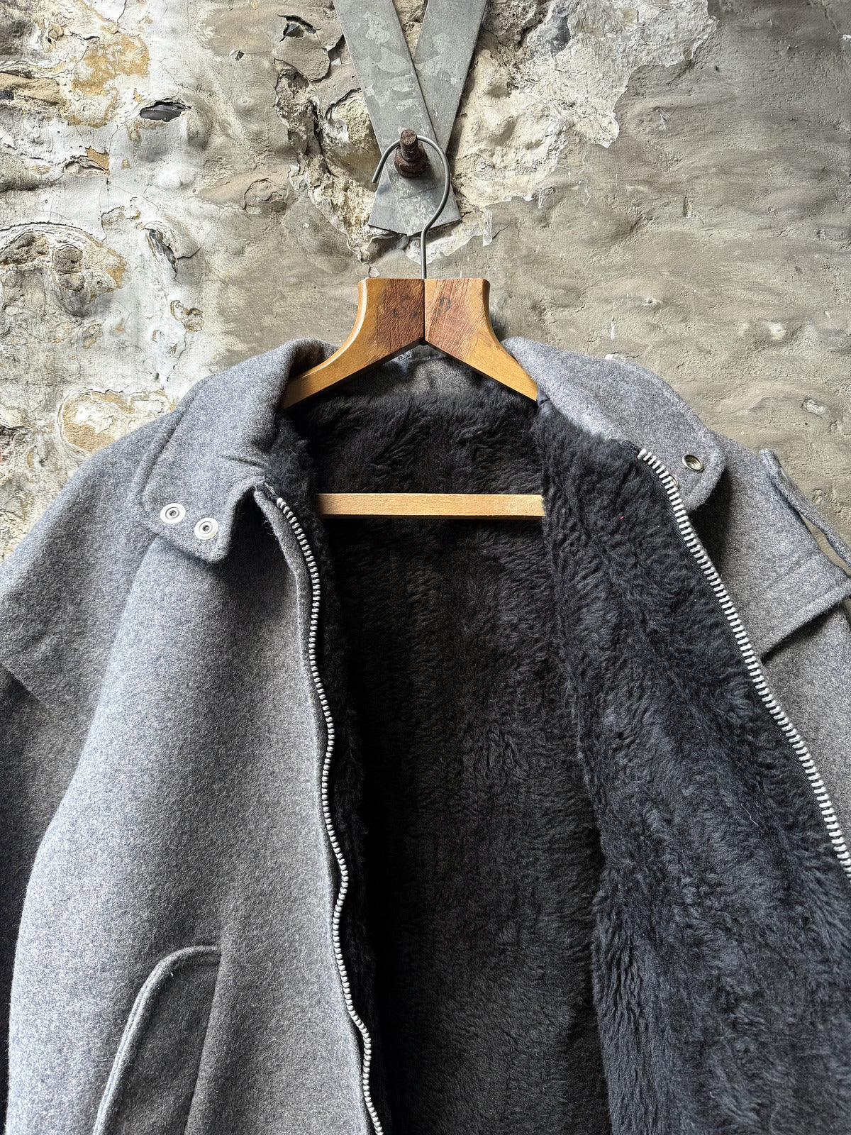 Vintage 1980's Fan Club EMAR Zipper Structured Wool Fleece Lined Military Blouson.