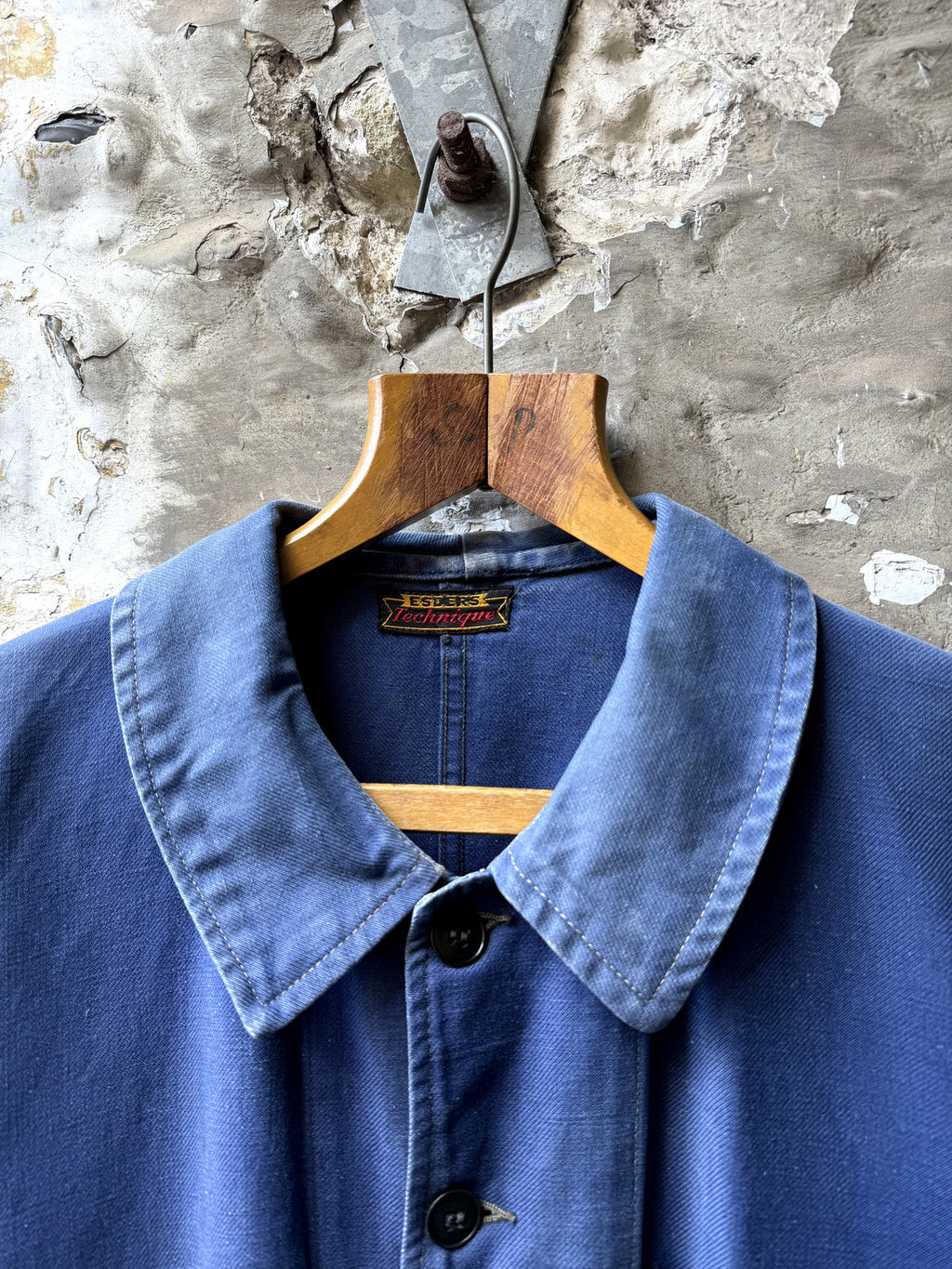 Vintage 40s 50s French Bleu De Travail Cotton Canvas Work Jacket.