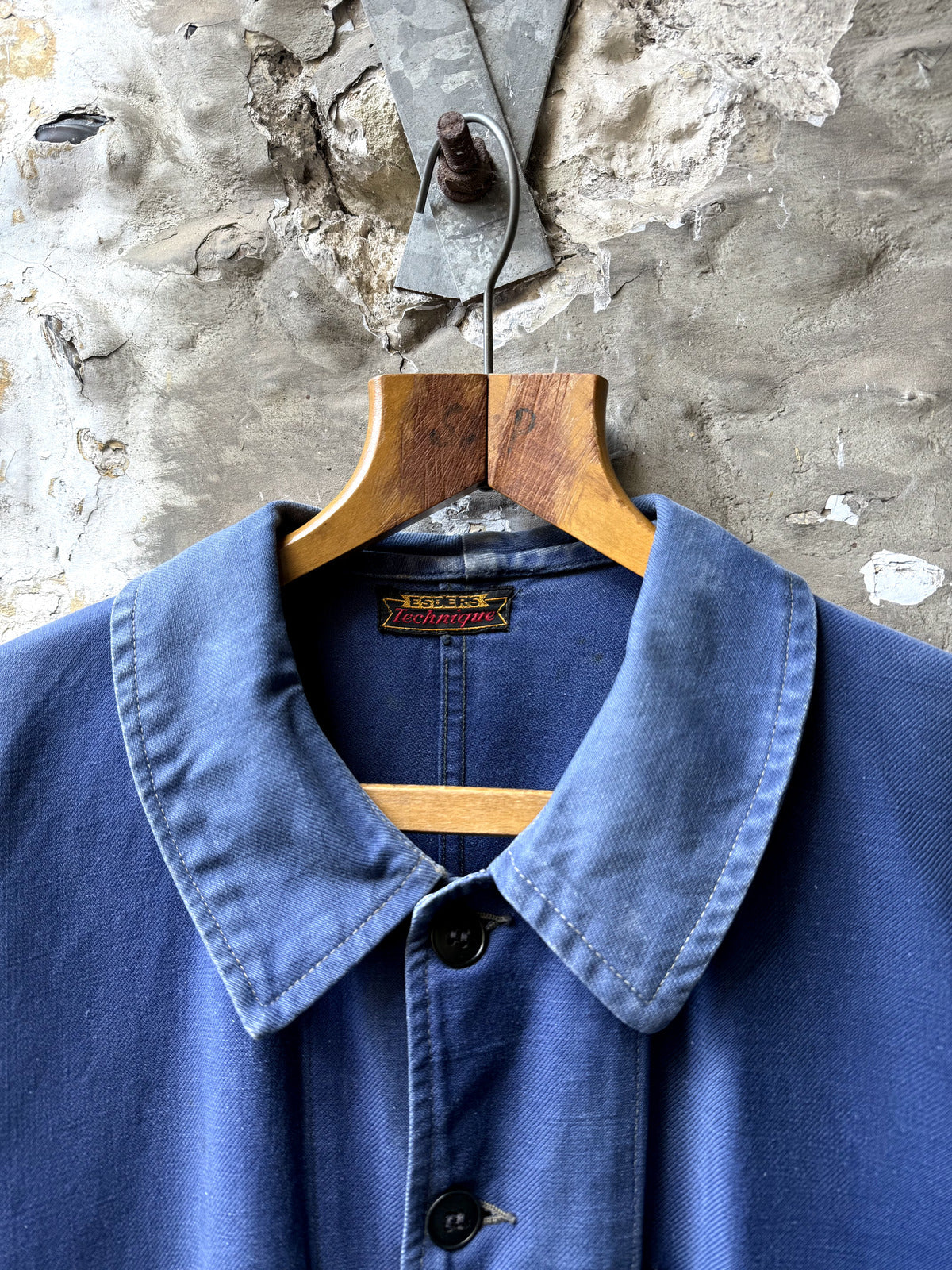 Vintage 40s 50s French Bleu De Travail Cotton Canvas Work Jacket.