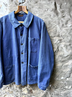 Vintage 40s 50s French Bleu De Travail Cotton Canvas Work Jacket.