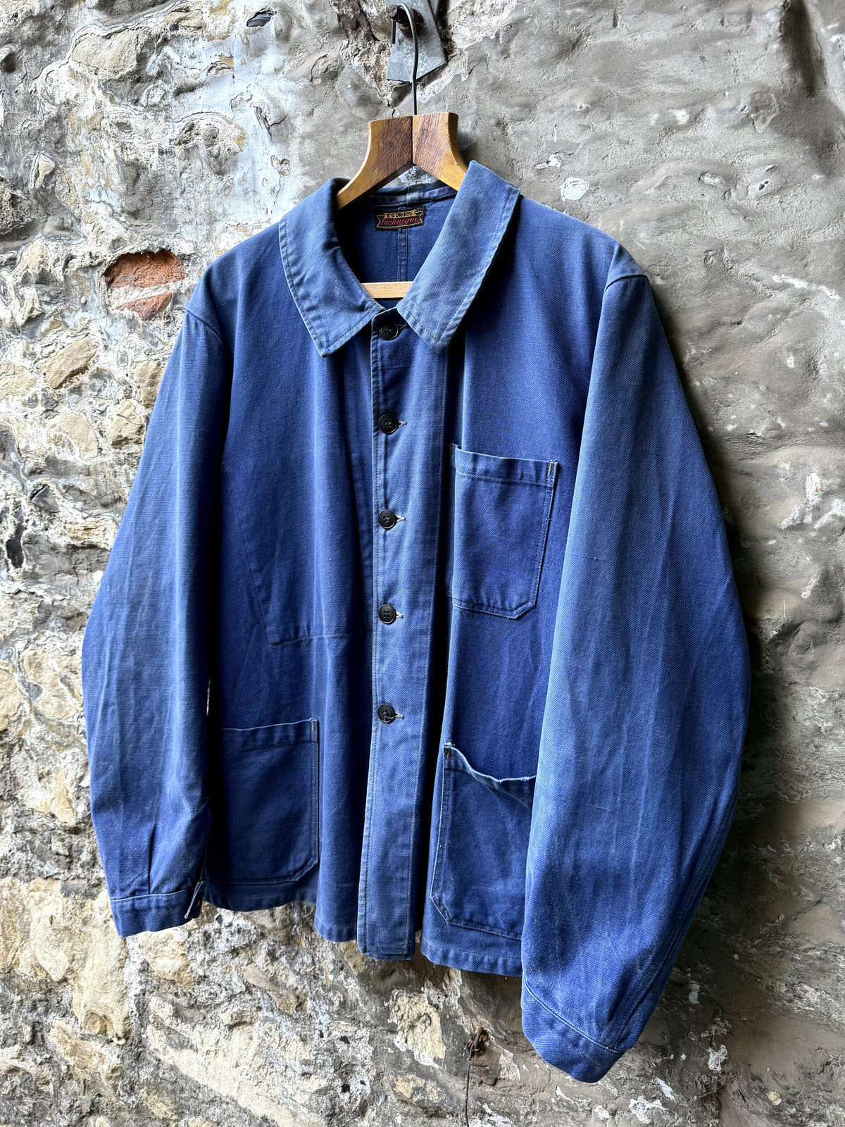 Vintage 40s 50s French Bleu De Travail Cotton Canvas Work Jacket.