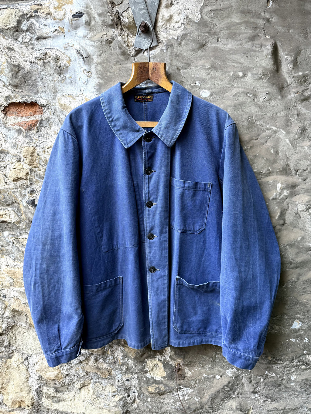 Vintage 40s 50s French Bleu De Travail Cotton Canvas Work Jacket.