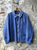 Vintage 40s 50s French Bleu De Travail Cotton Canvas Work Jacket.