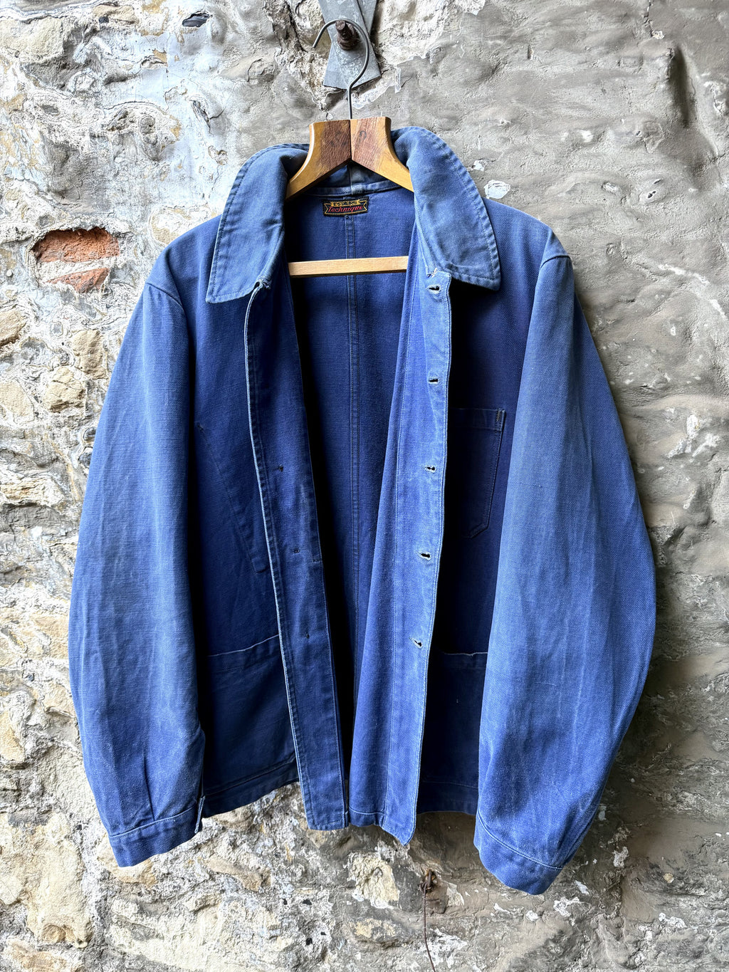 Vintage 40s 50s French Bleu De Travail Cotton Canvas Work Jacket.