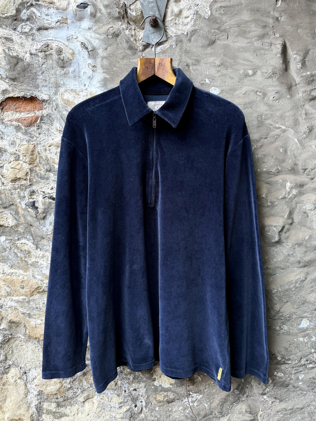 Vintage 1990’s Armani Jeans Navy Cotton Velour 1/4 Zip Polo Sweatshirt.