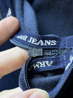 Vintage 1990’s Armani Jeans Navy Cotton Velour 1/4 Zip Polo Sweatshirt.