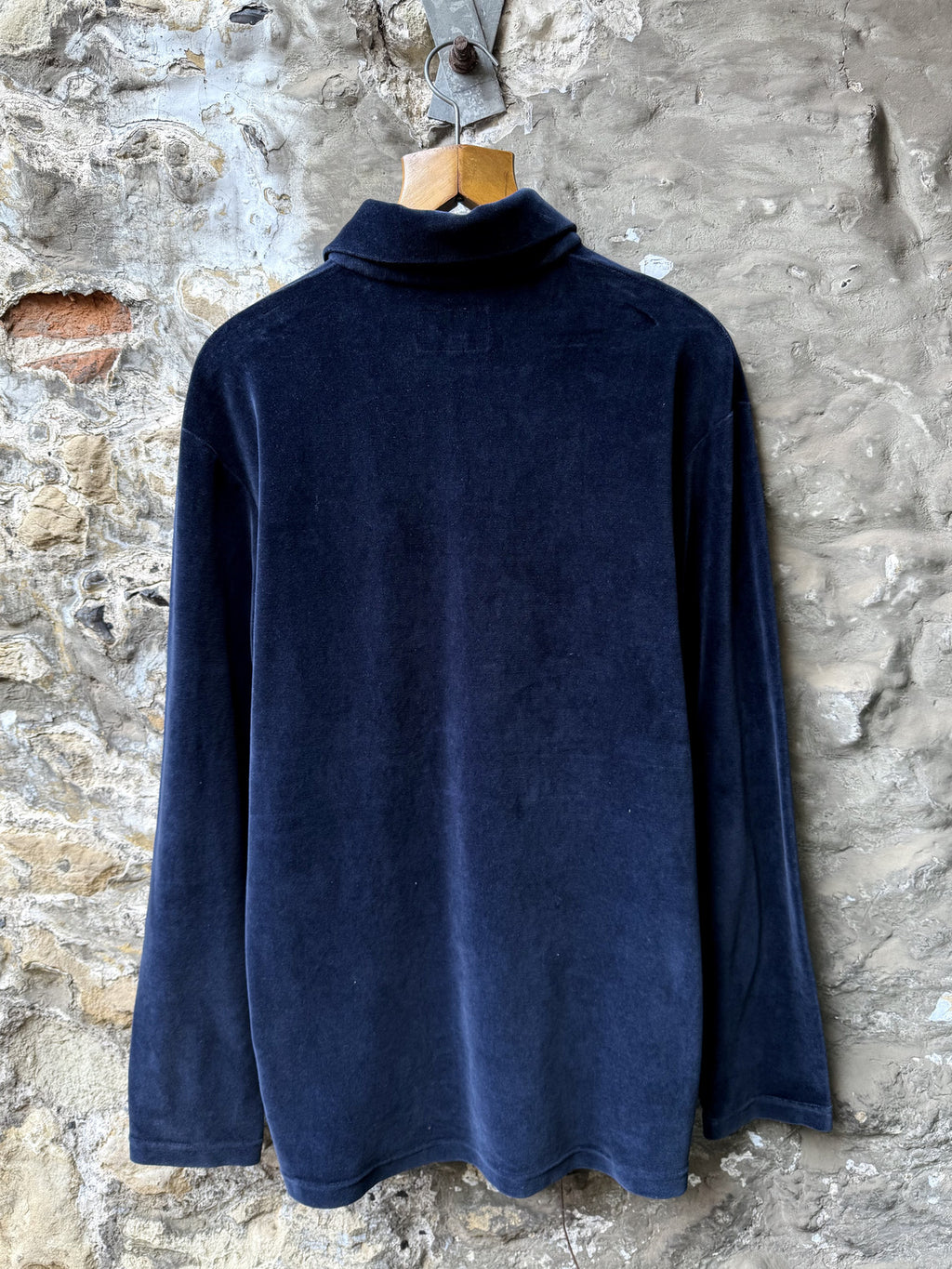 Vintage 1990’s Armani Jeans Navy Cotton Velour 1/4 Zip Polo Sweatshirt.