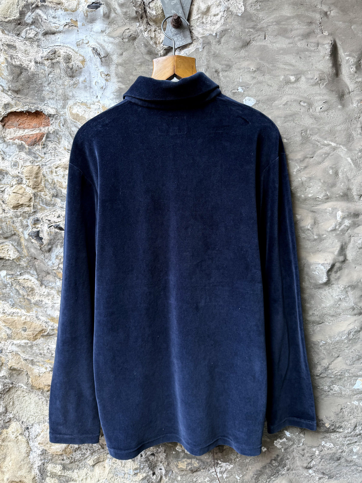 Vintage 1990’s Armani Jeans Navy Cotton Velour 1/4 Zip Polo Sweatshirt.