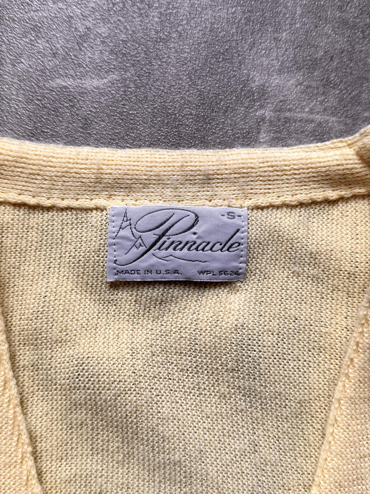 Vintage 1970's Pinnacle USA Virgin Orlon Summer Yellow Button Knitted Cardigan.