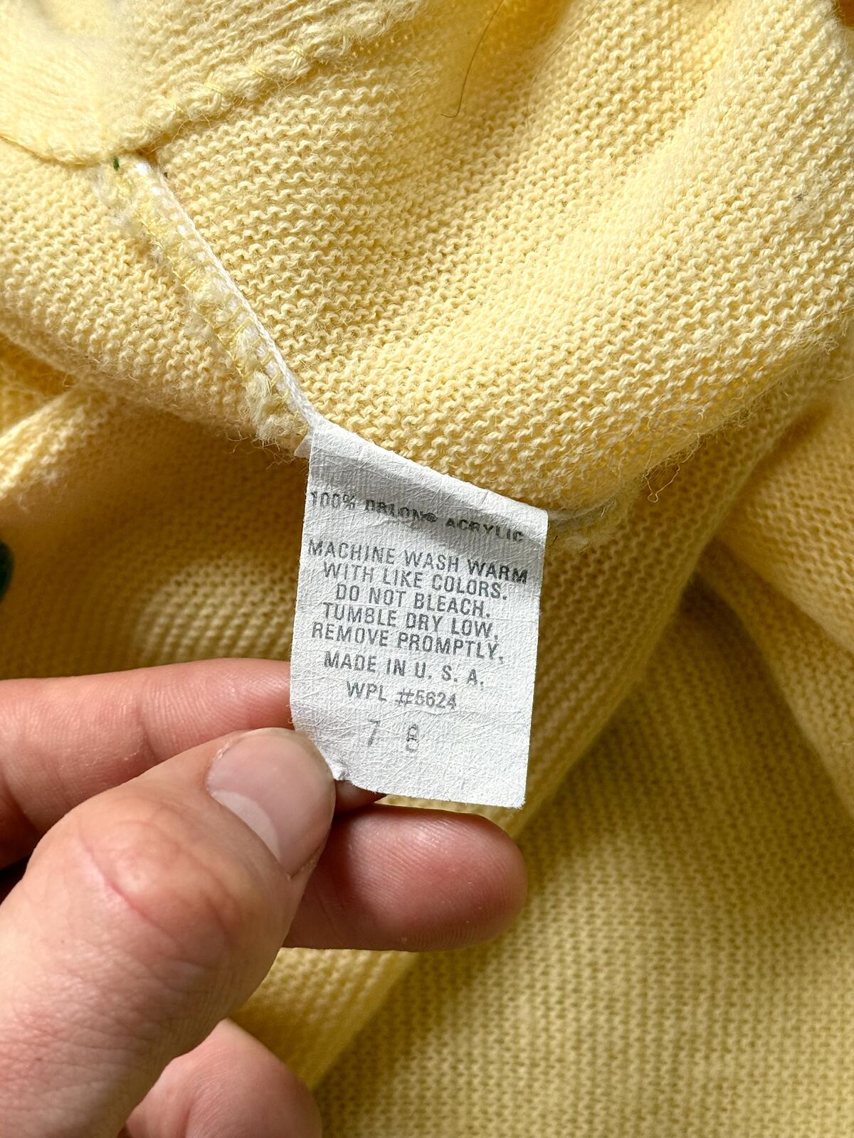 Vintage 1970's Pinnacle USA Virgin Orlon Summer Yellow Button Knitted Cardigan.