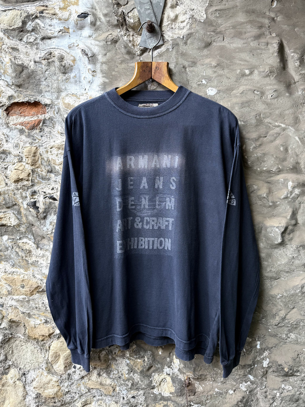 Vintage 1980's Armani Jeans Denin Exhibition LS Cotton Graphic Tee.