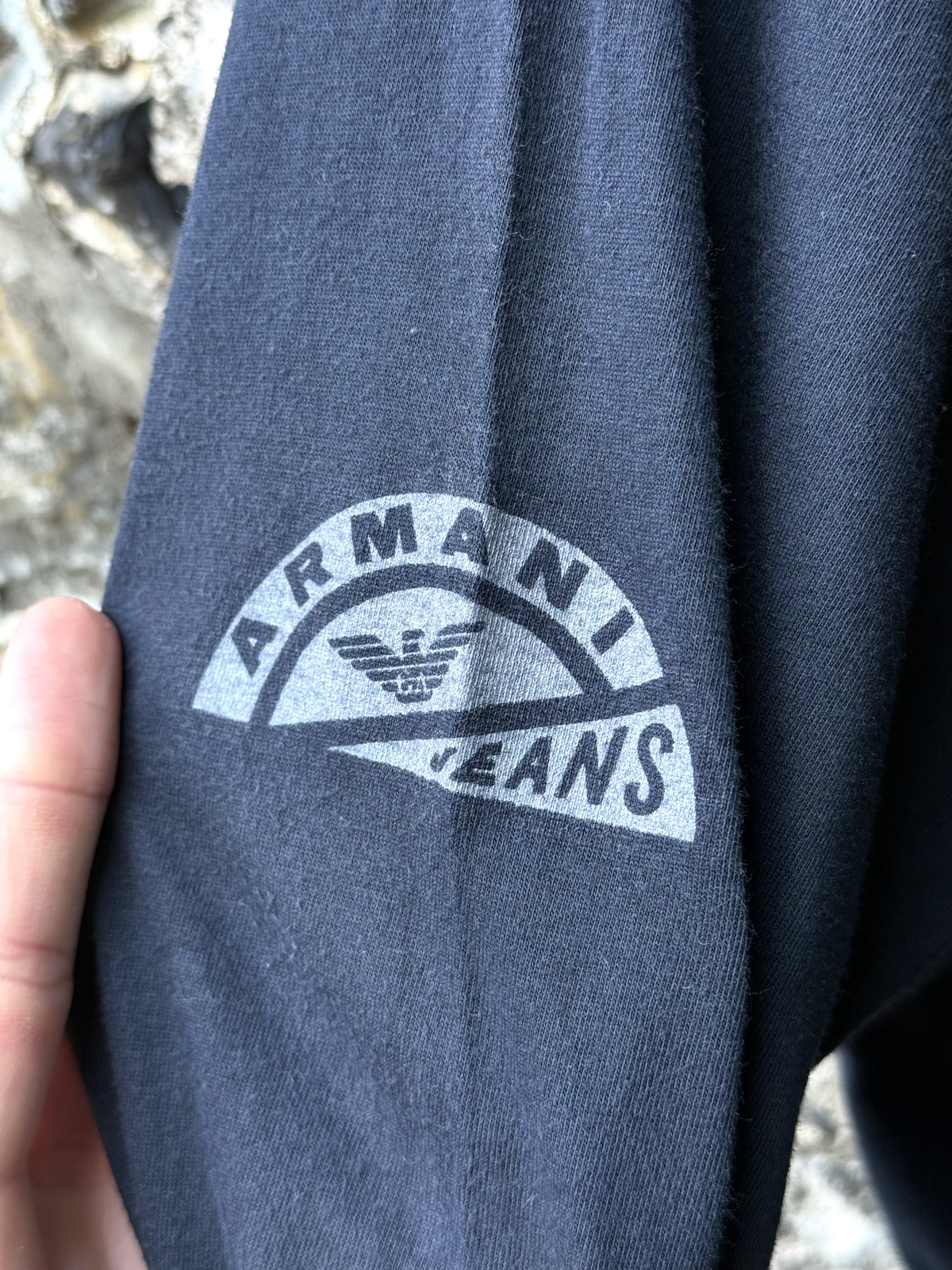 Vintage 1980's Armani Jeans Denin Exhibition LS Cotton Graphic Tee.