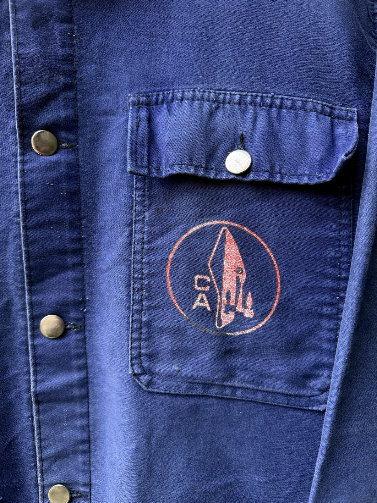 Vintage 1960's French Moleskin Three Pocket Faded Work Jacket.