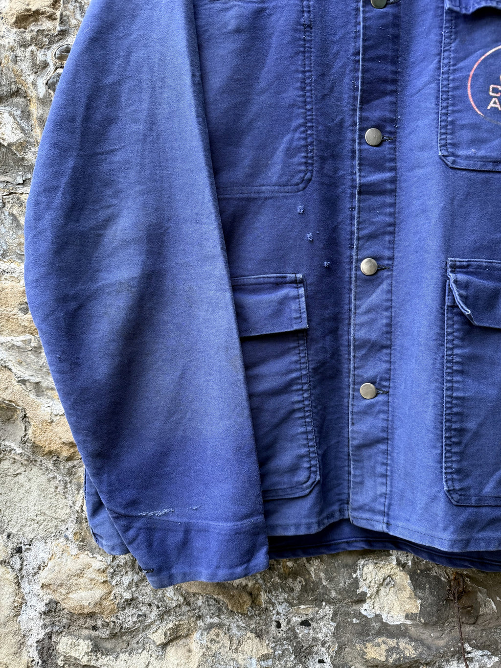 Vintage 1960's French Moleskin Three Pocket Faded Work Jacket.