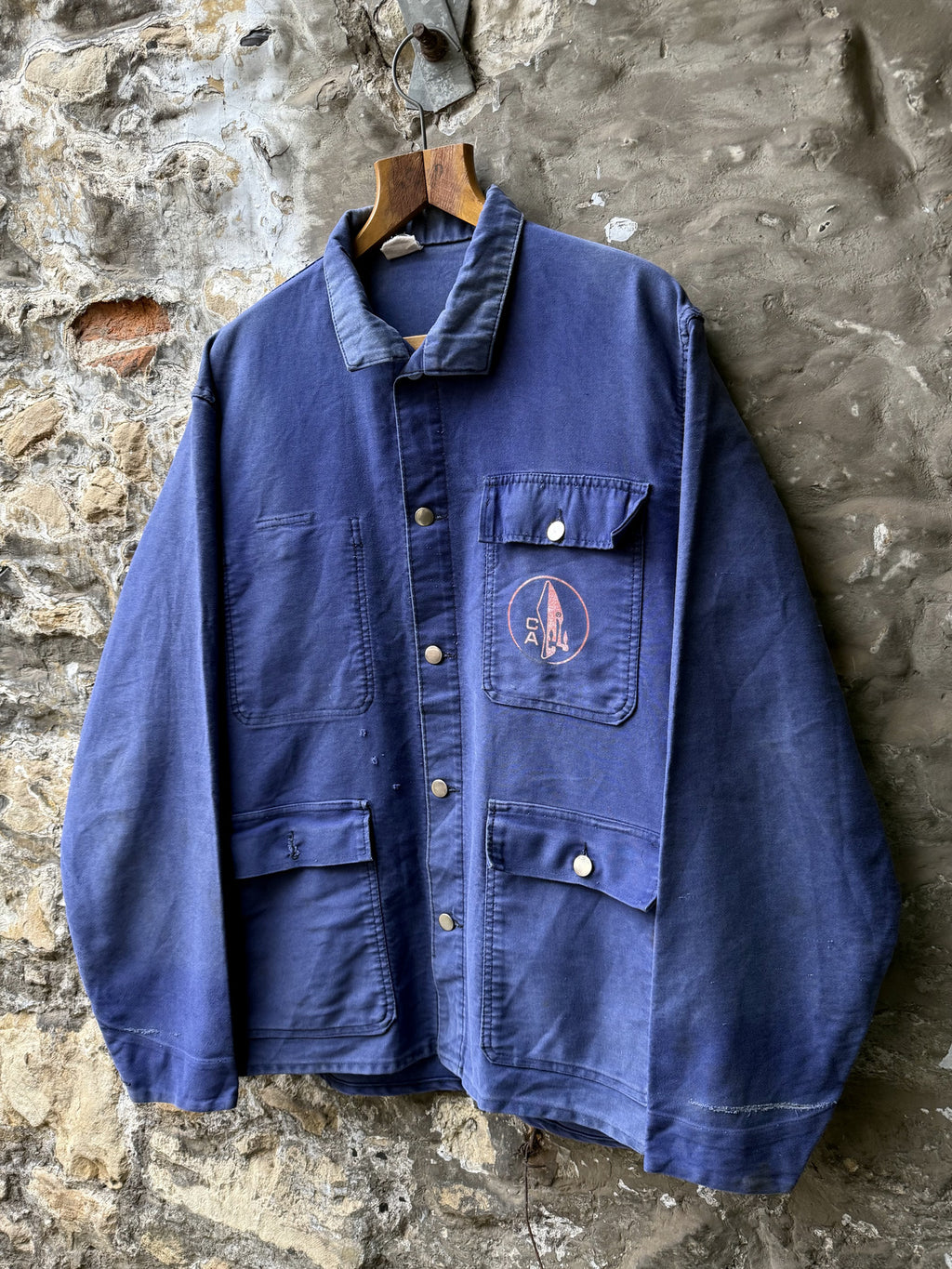 Vintage 1960's French Moleskin Three Pocket Faded Work Jacket.