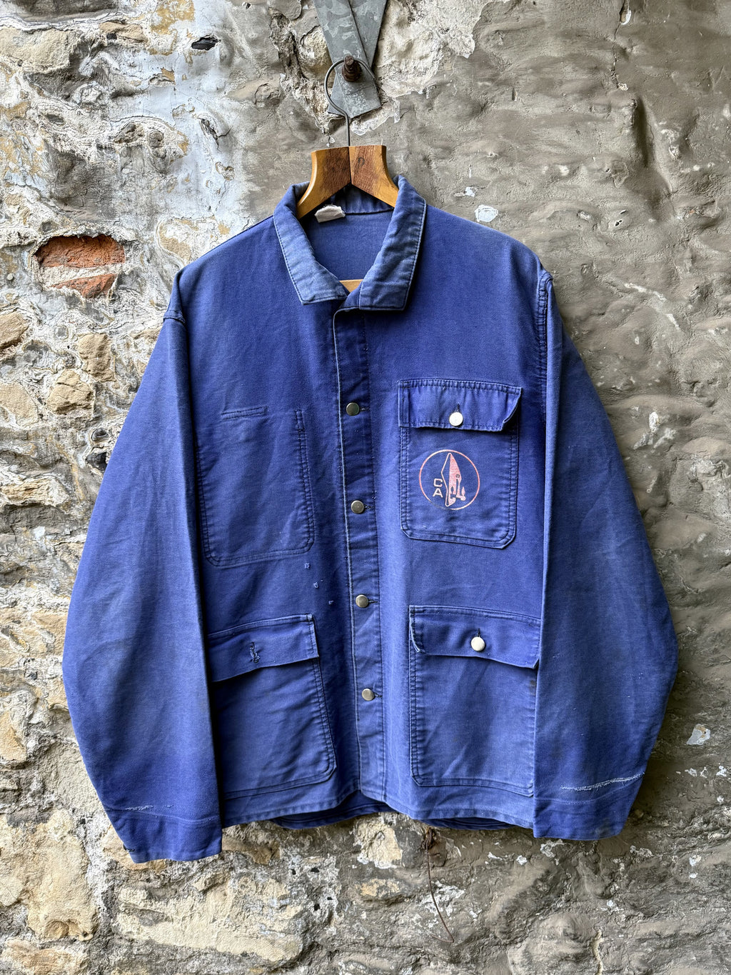 Vintage 1960's French Moleskin Three Pocket Faded Work Jacket.
