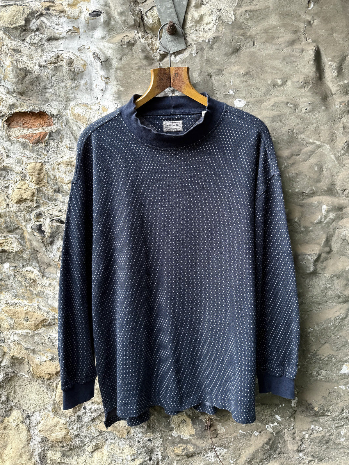 Vintage 1980's Paul Smith Sportswear Mock Neck Dot Pattern Cotton Sweatshirt.