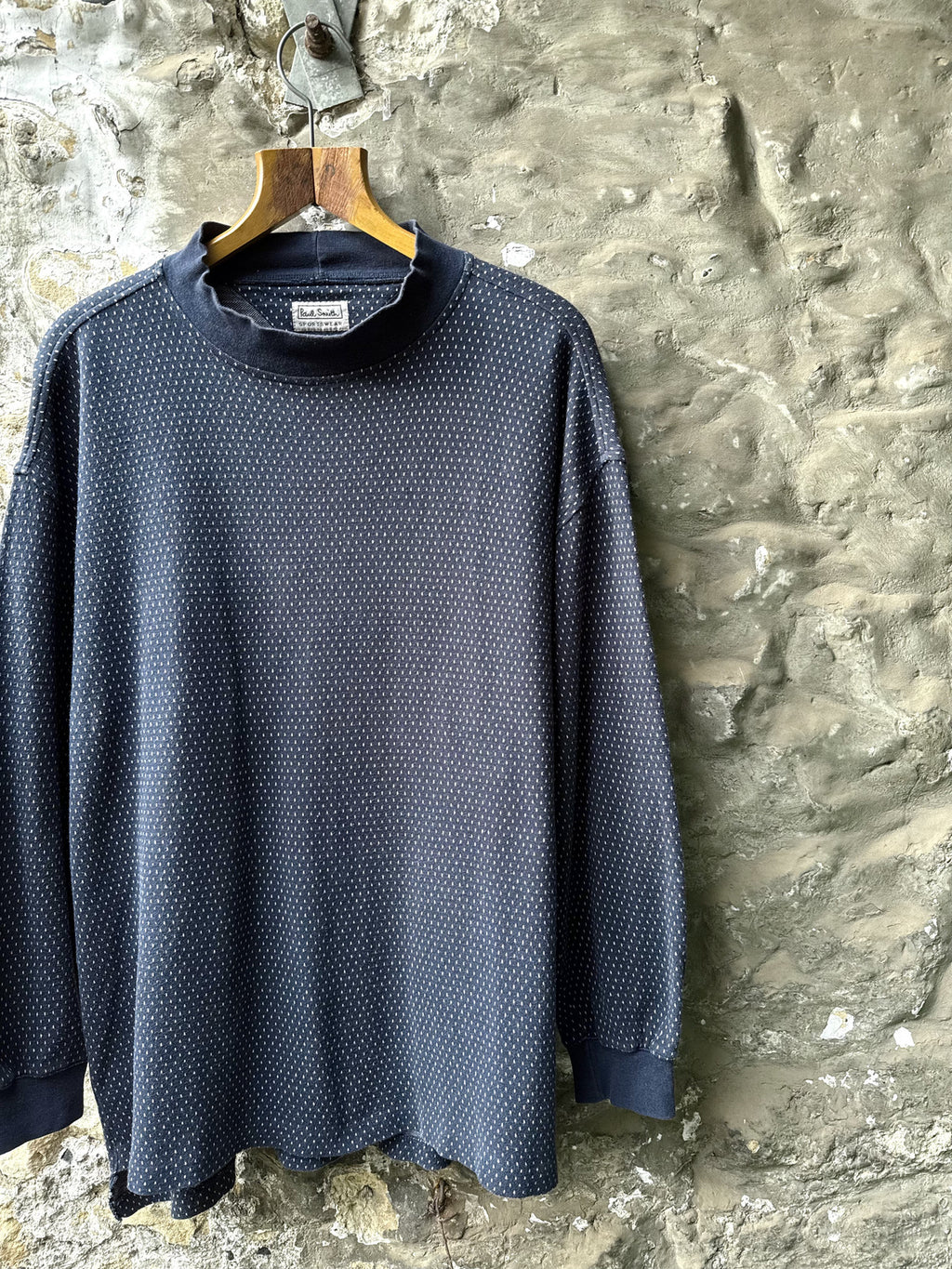 Vintage 1980's Paul Smith Sportswear Mock Neck Dot Pattern Cotton Sweatshirt.