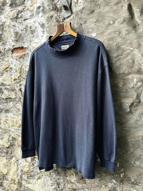 Vintage 1980's Paul Smith Sportswear Mock Neck Dot Pattern Cotton Sweatshirt.