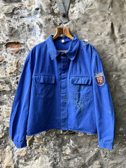 Vintage 1970's West German Autobahn Double Pocket Distressed Sanforized Cyclist Work Jacket.