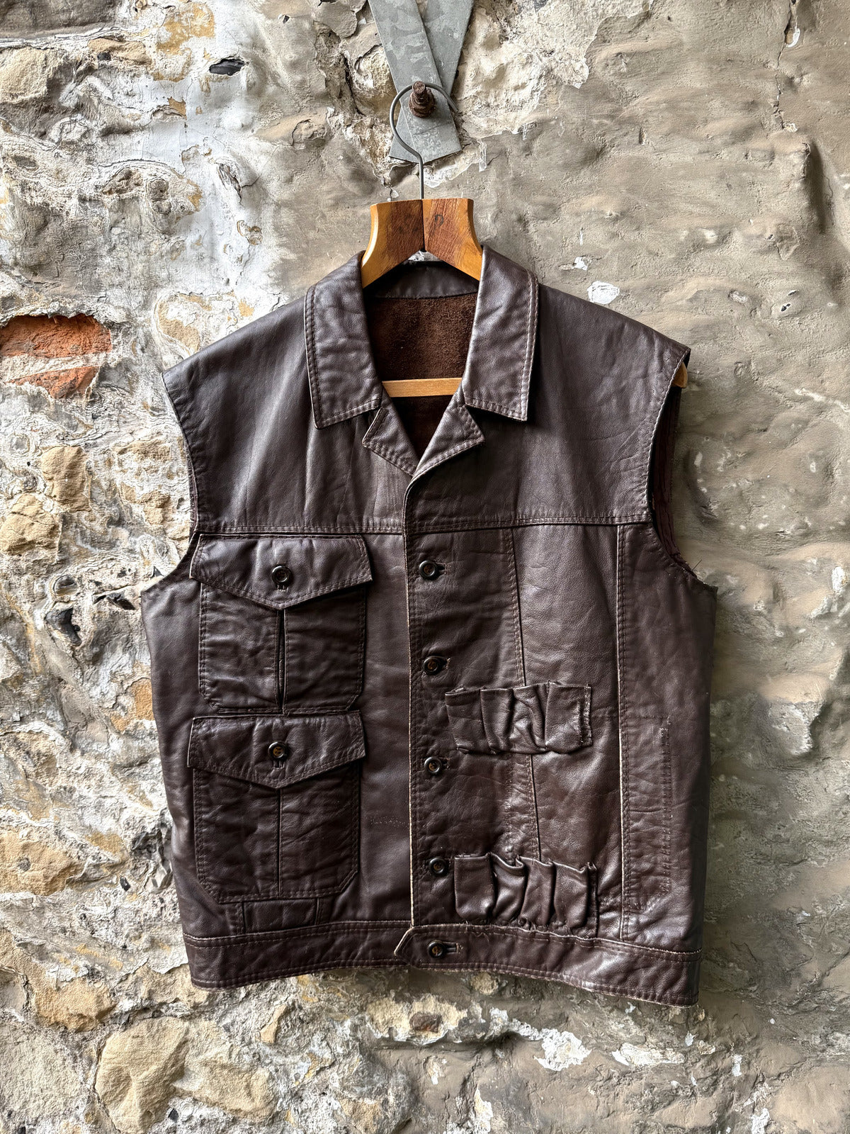 Vintage 40s 50s Modified Leather Utility Shooting Vest.