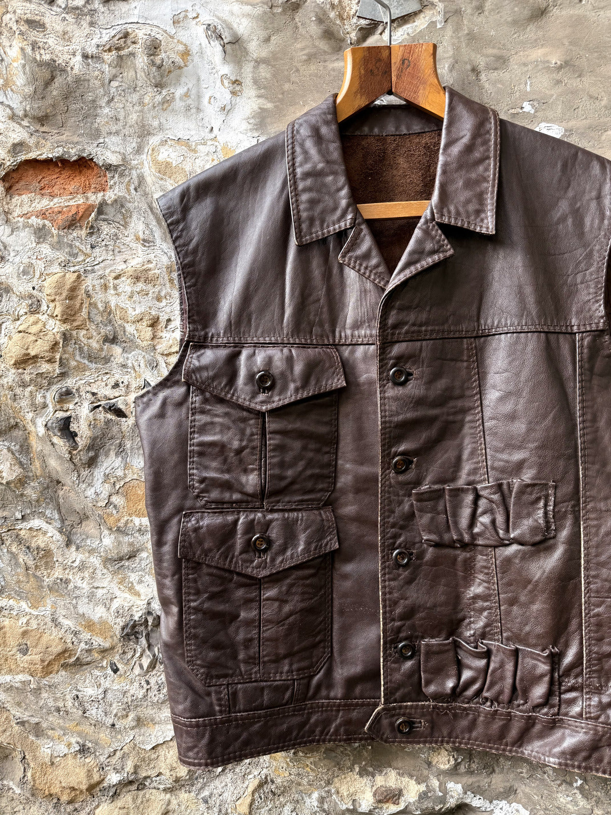 Vintage 40s 50s Modified Leather Utility Shooting Vest.