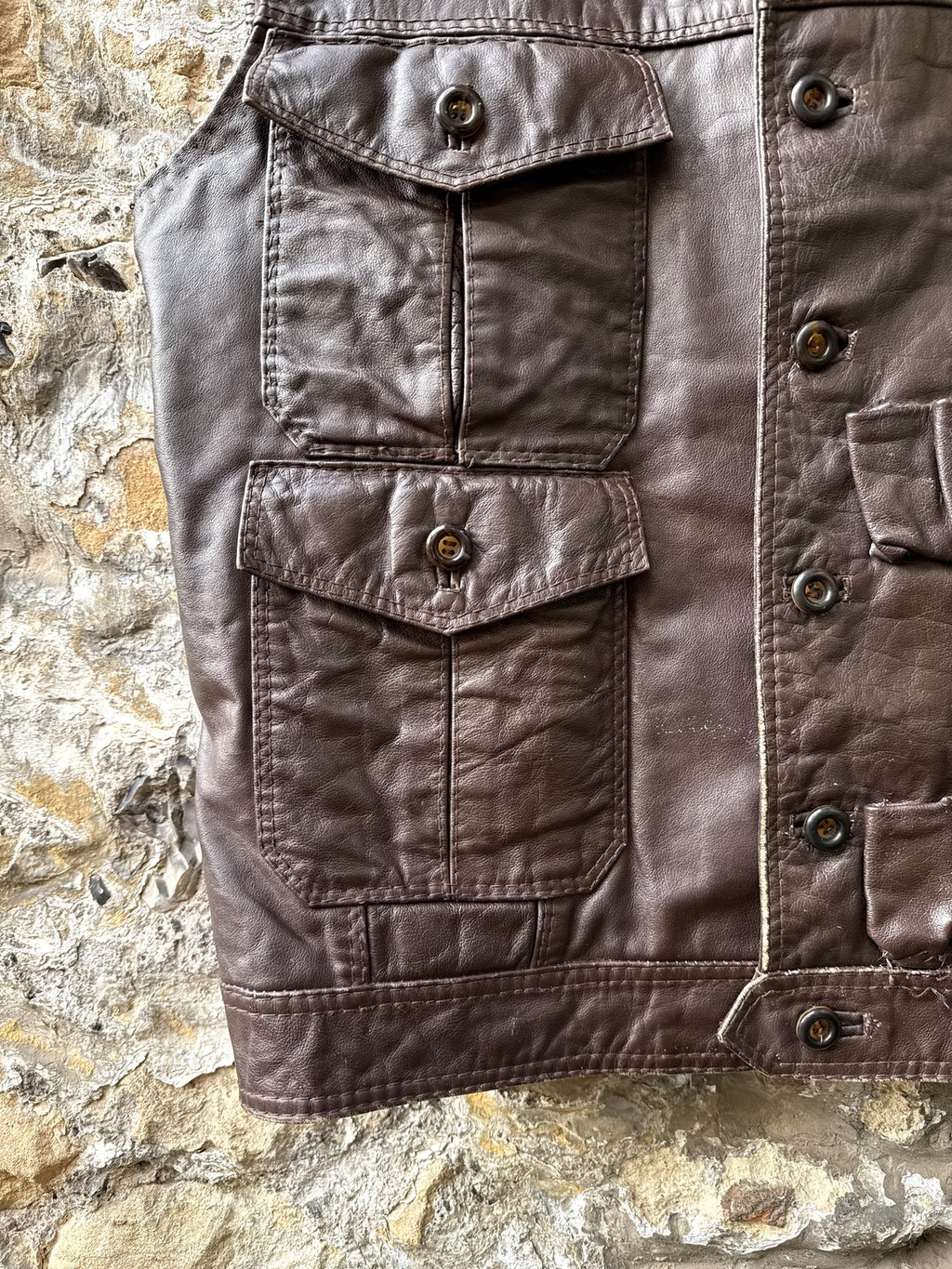 Vintage 40s 50s Modified Leather Utility Shooting Vest.