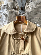 Gloverall Made in England Millerain Canvas Scalloped Collar Cropped Duffle Jacket.