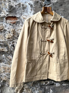 Gloverall Made in England Millerain Canvas Scalloped Collar Cropped Duffle Jacket.