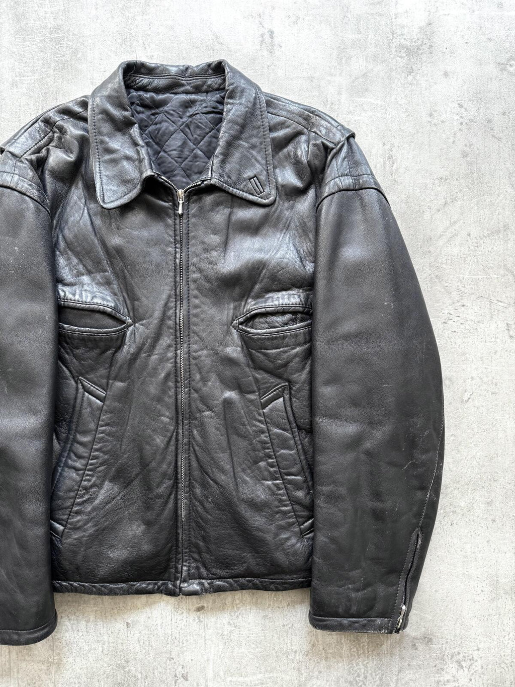 Vintage 1980's Woodhouse English Riri Zipper Cropped Leather Motorcycle Blouson.